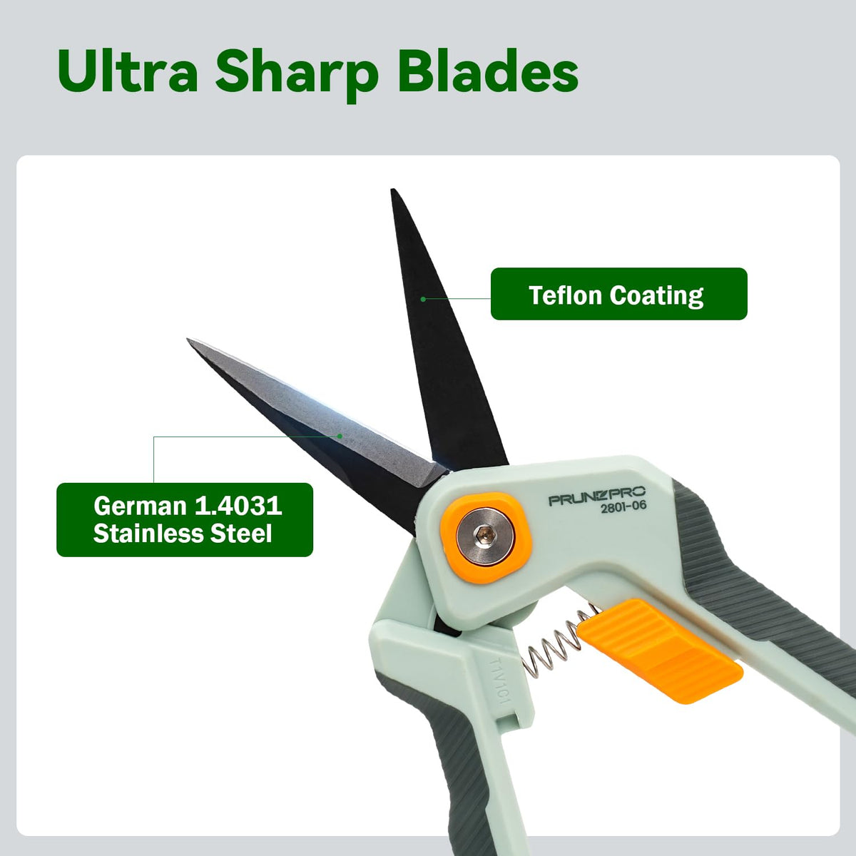 PrunePro rust-resistant blades stay sharp longer for lasting performance.