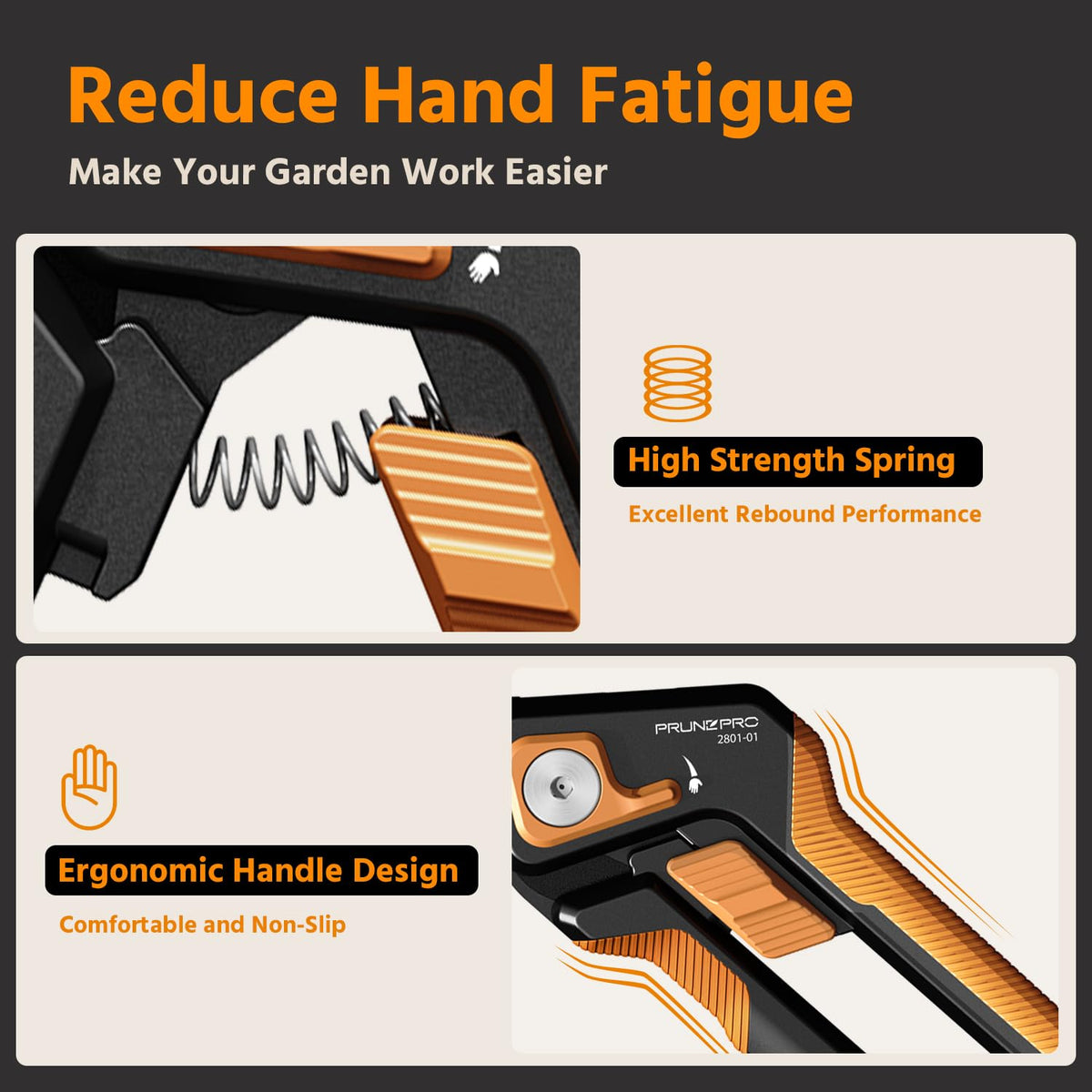 PrunePro Teflon-coated blade showcases rust resistance and effortless cuts