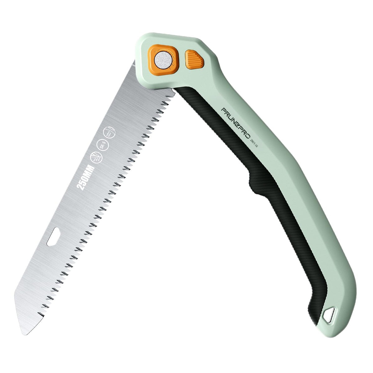 PrunePro folding saw blade delivers precise wood cuts for pruning tasks.