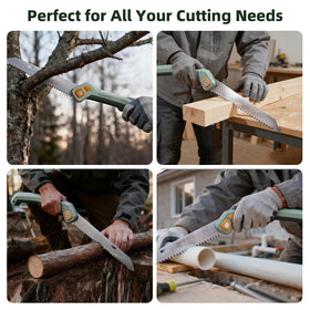 Outdoor scene shows practical pruning and quick firewood prep.