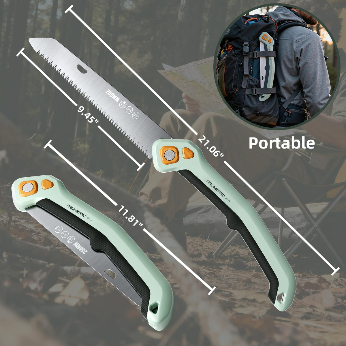 Portable tool ideal for camping, hiking, and yard work.