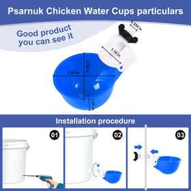 Psarnuk chicken waterer cups in garden coop, easy to clean.