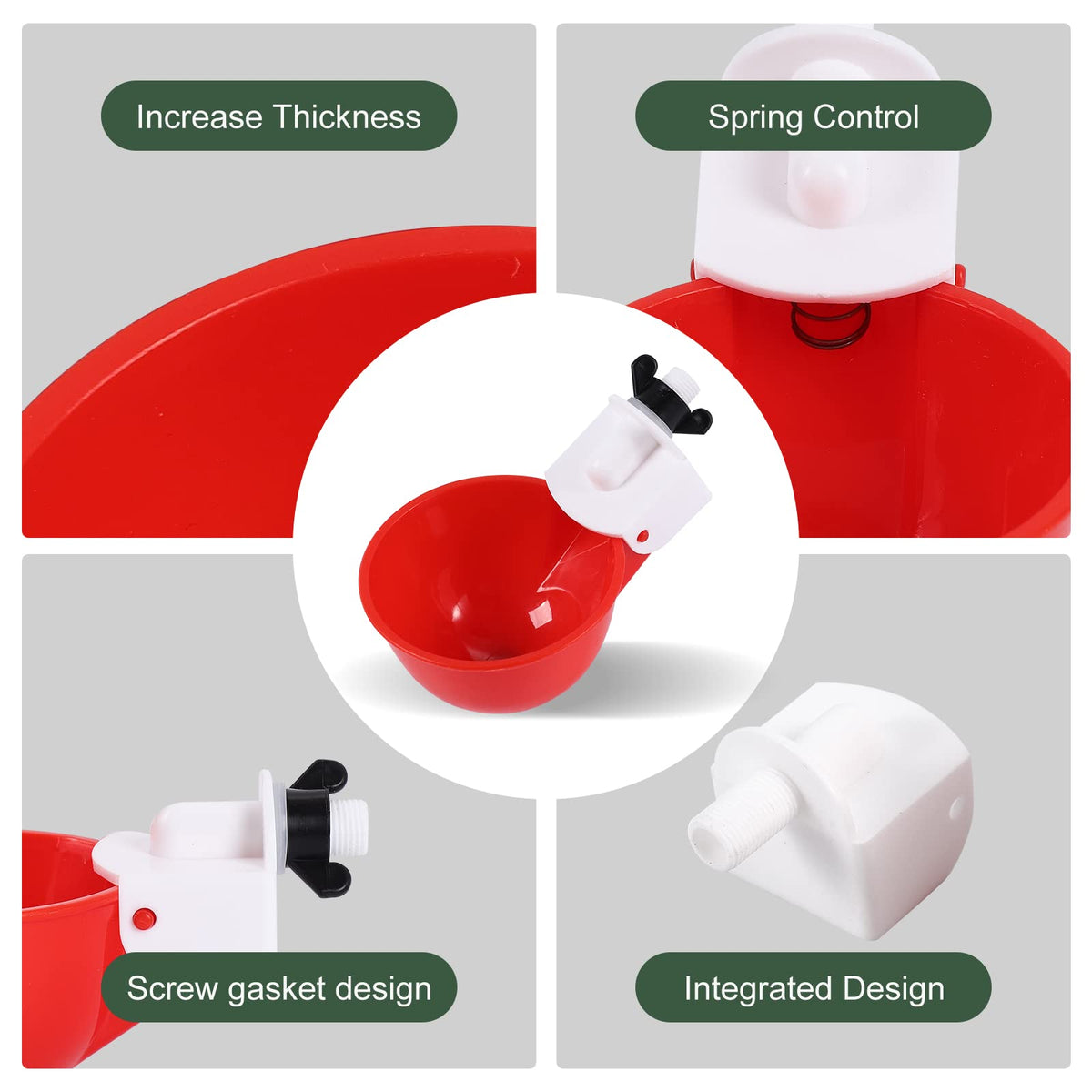 Psarnuk chicken waterer cups in use shows steady water flow for daily hydration