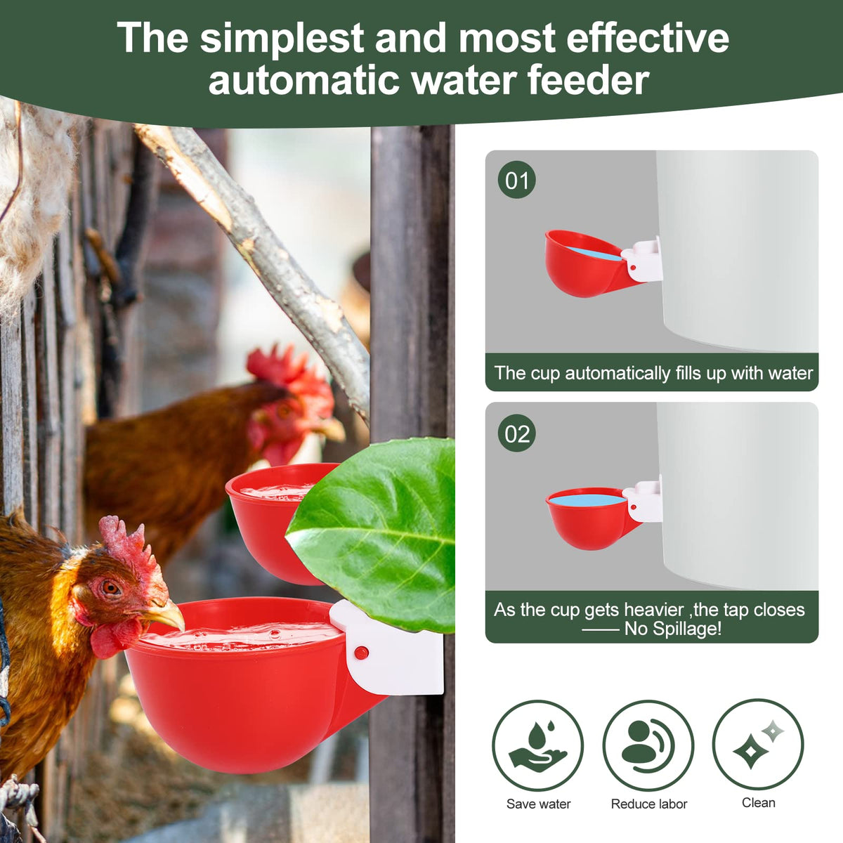 Psarnuk chicken waterer cups detailed seals emphasize double rubber rings for leak prevention