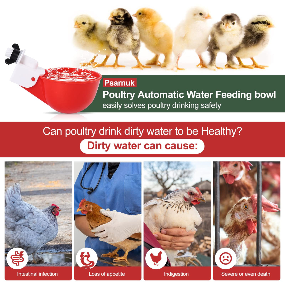 Psarnuk chicken waterer cups side view highlights compact, durable hydration solution