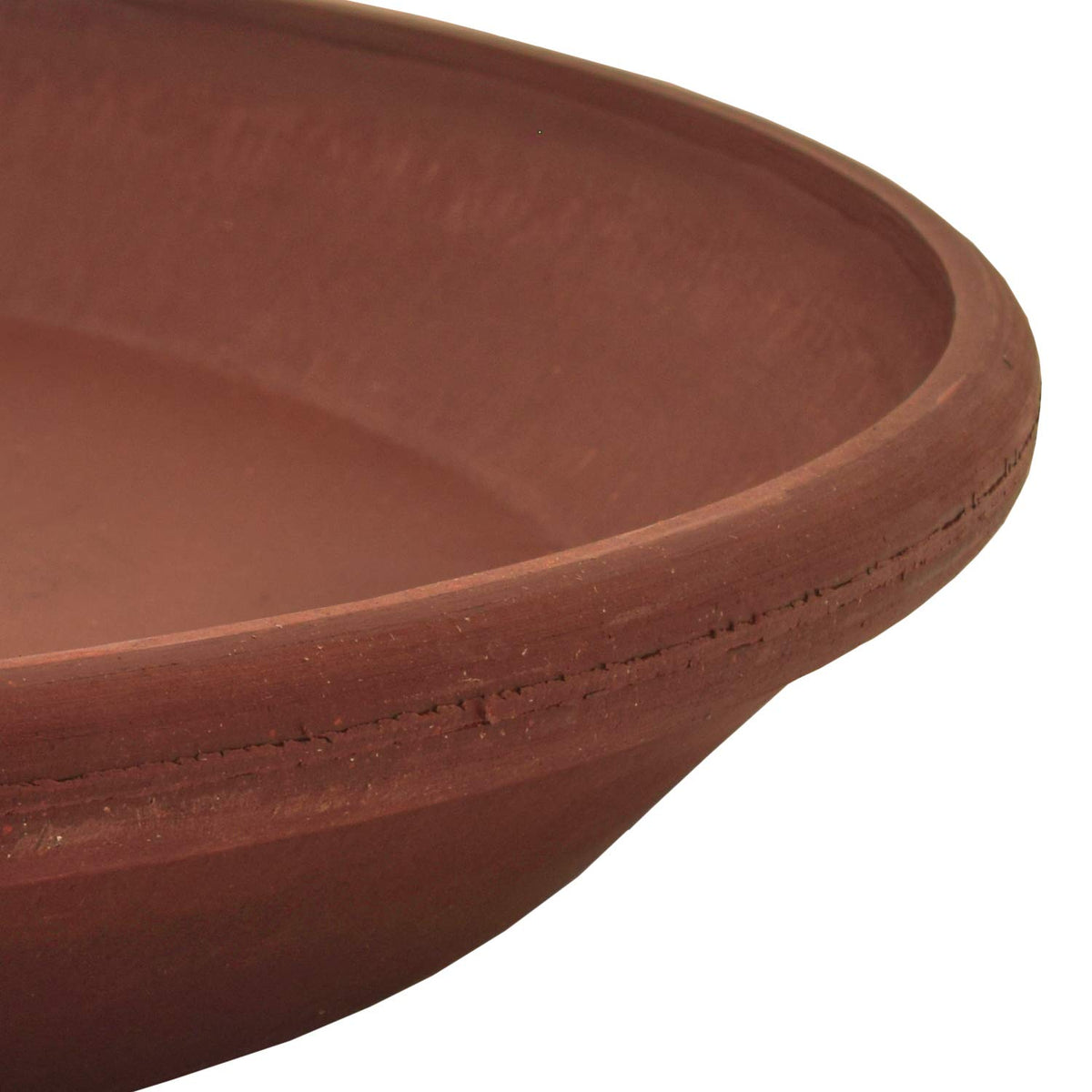 Terracotta-toned PSW saucer complements indoor and outdoor pots.