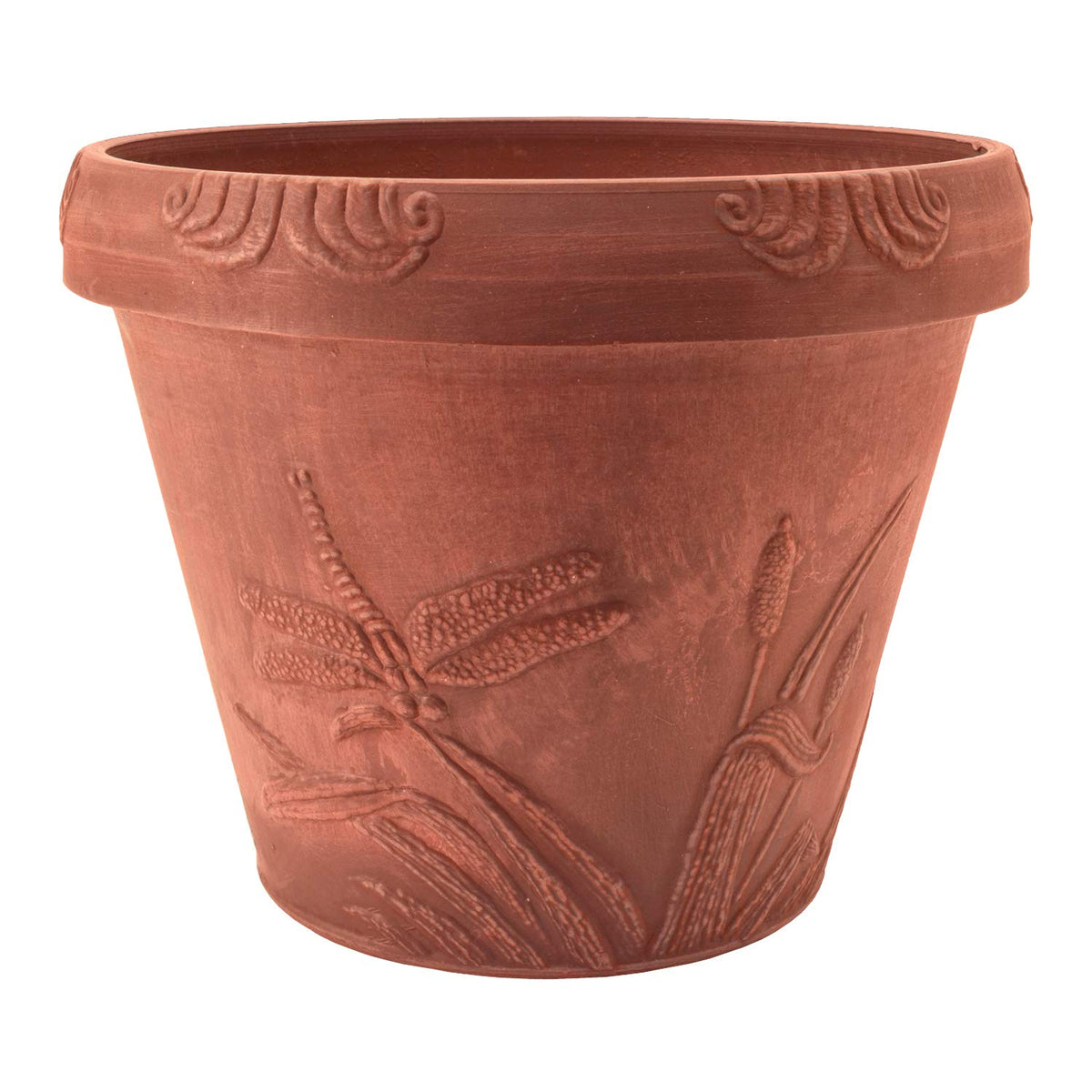 PSW Pot Collection dragonfly over cattails detail highlights recycled material