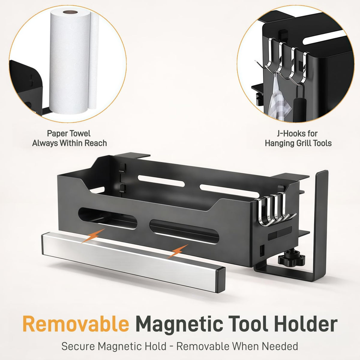 PTALSEAW Blackstone Caddy with integrated paper towel holder and J-hooks for towels and tools