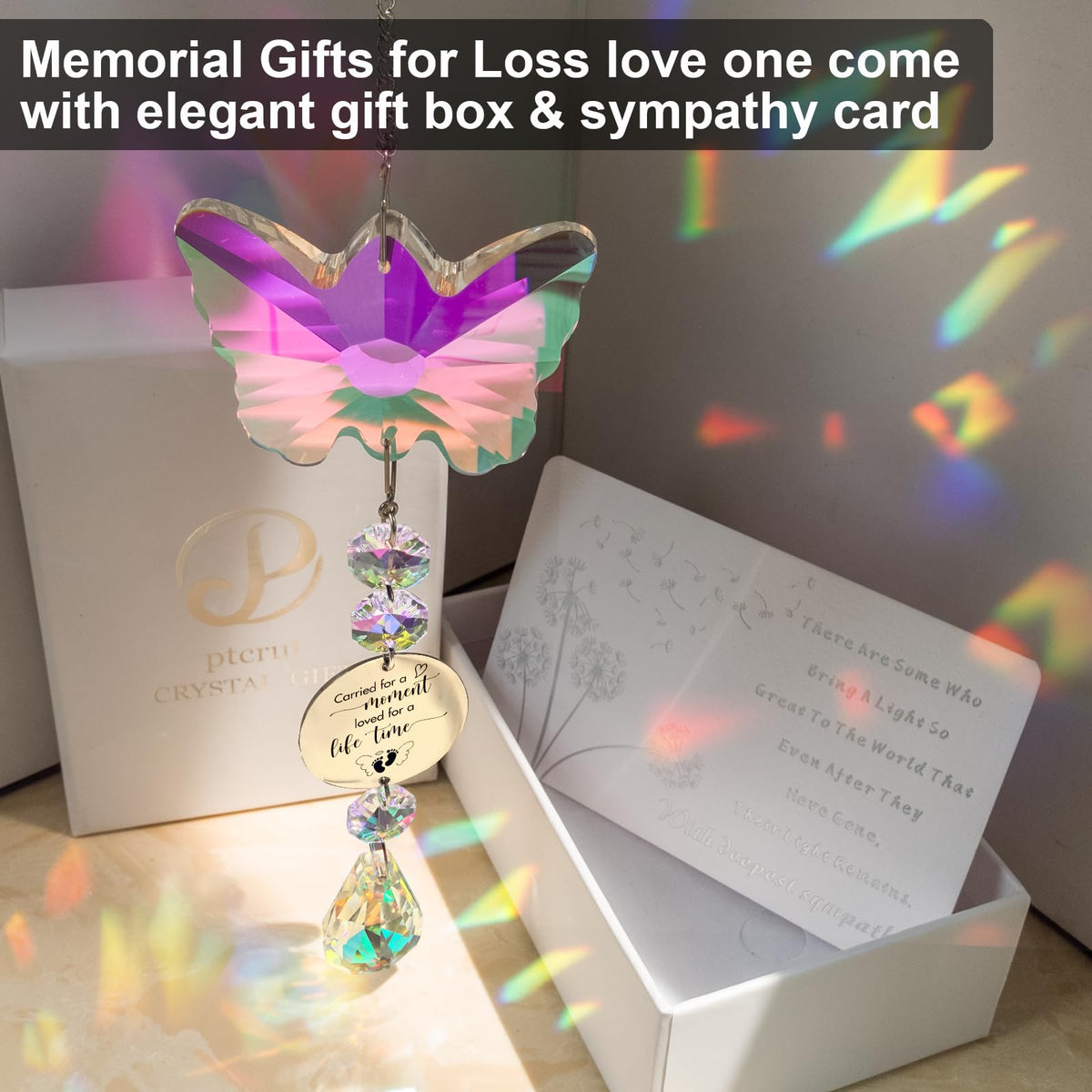 Ptcrut Butterfly Suncatcher includes a sympathy card for condolences.