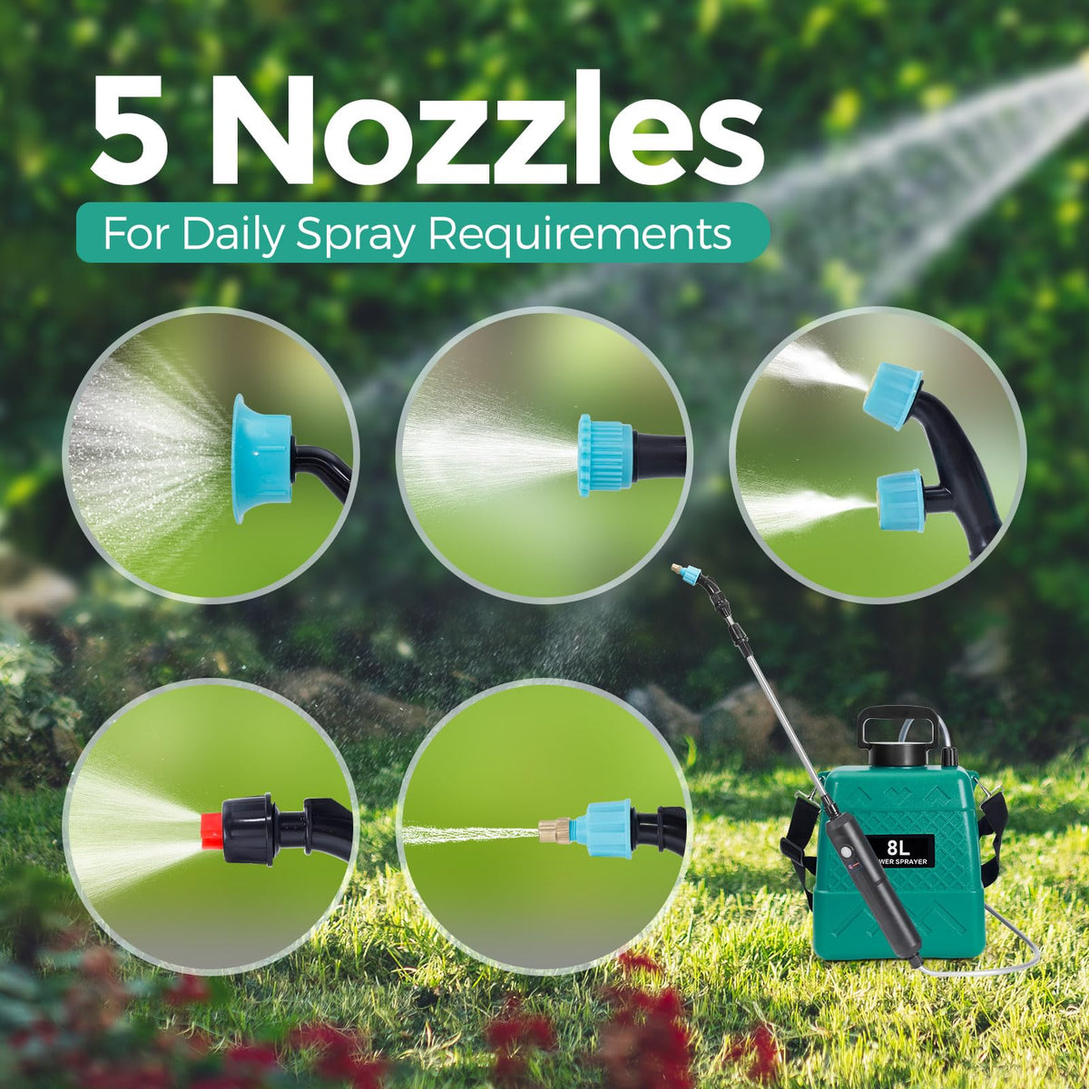 PUAODER five mist nozzles offer versatile spray options for plants.