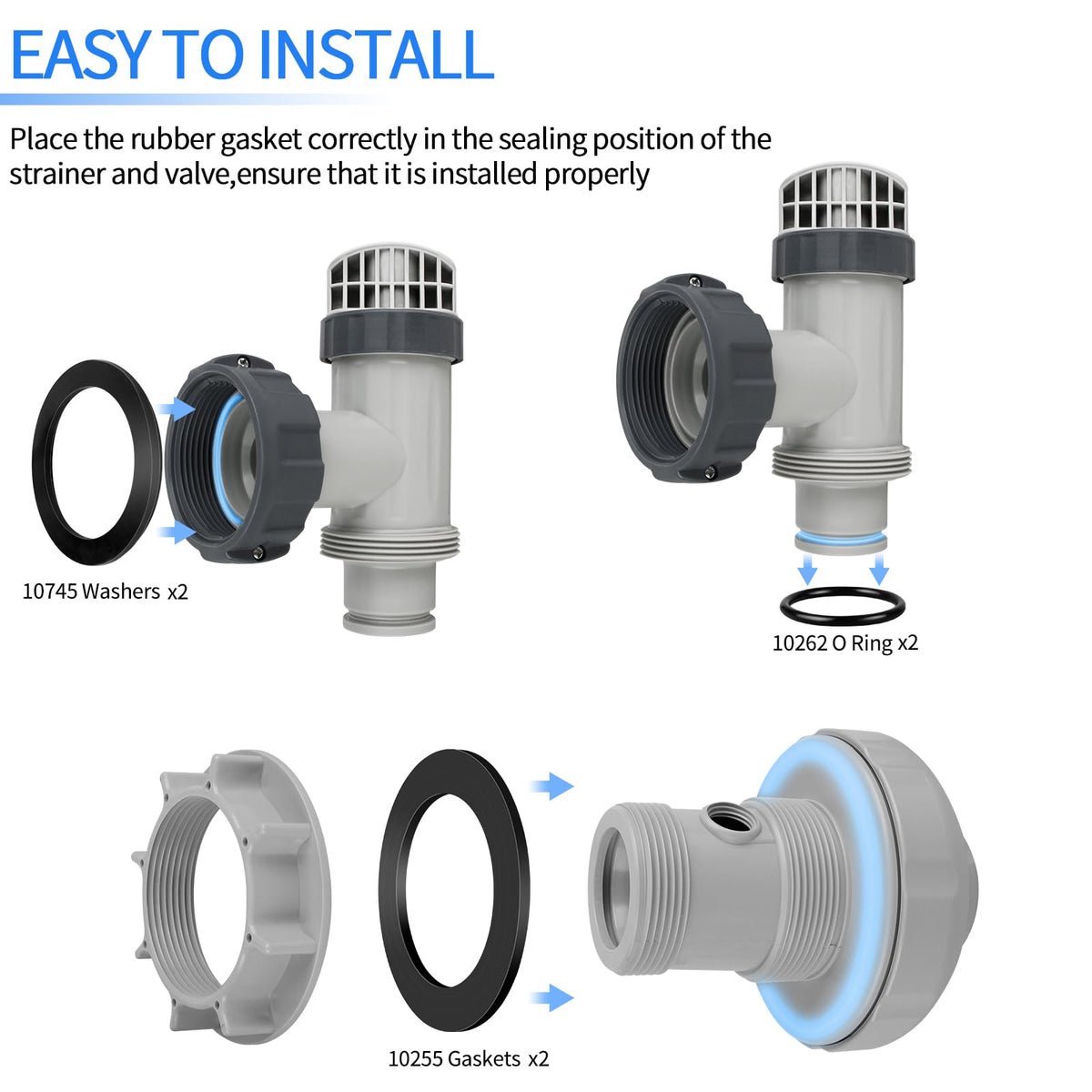 Pulems 10255 flat strainers washers protect Intex inlet connections