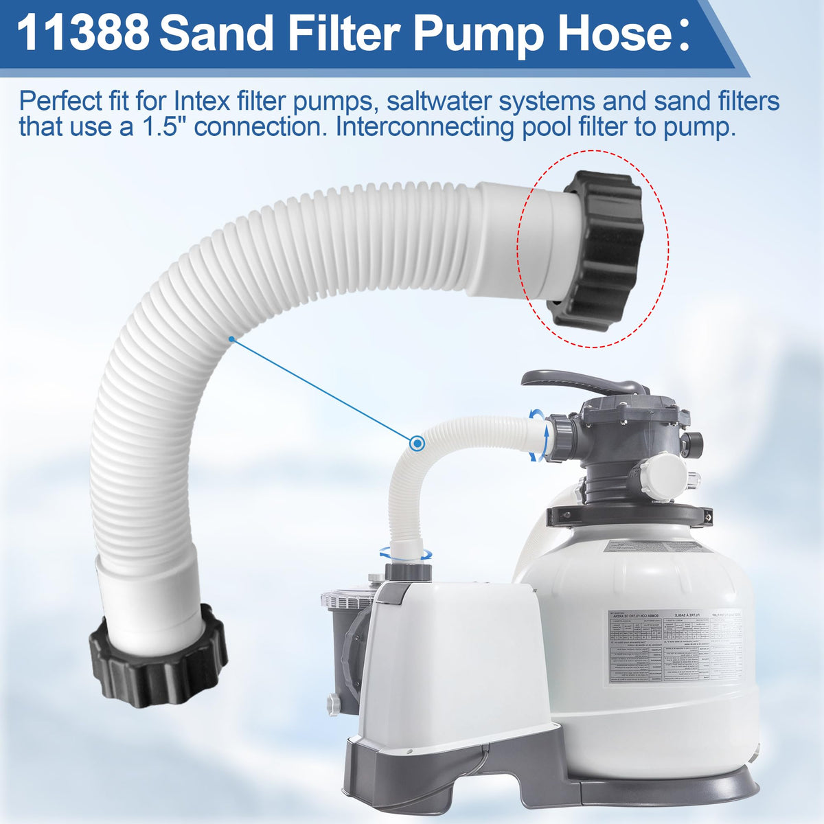 Pulems 11388 pool sand filter hose connection 1.5 inch, easy replacement for steady flow.