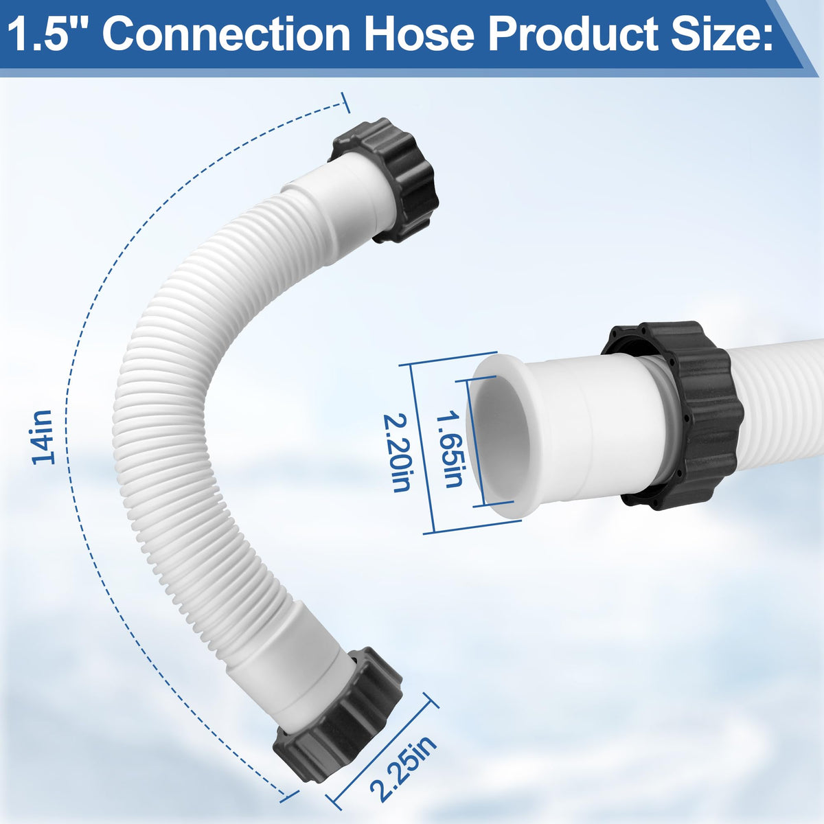 Pulems 14 inch pool hose closeup, durable polyethylene core supports reliable filtration.