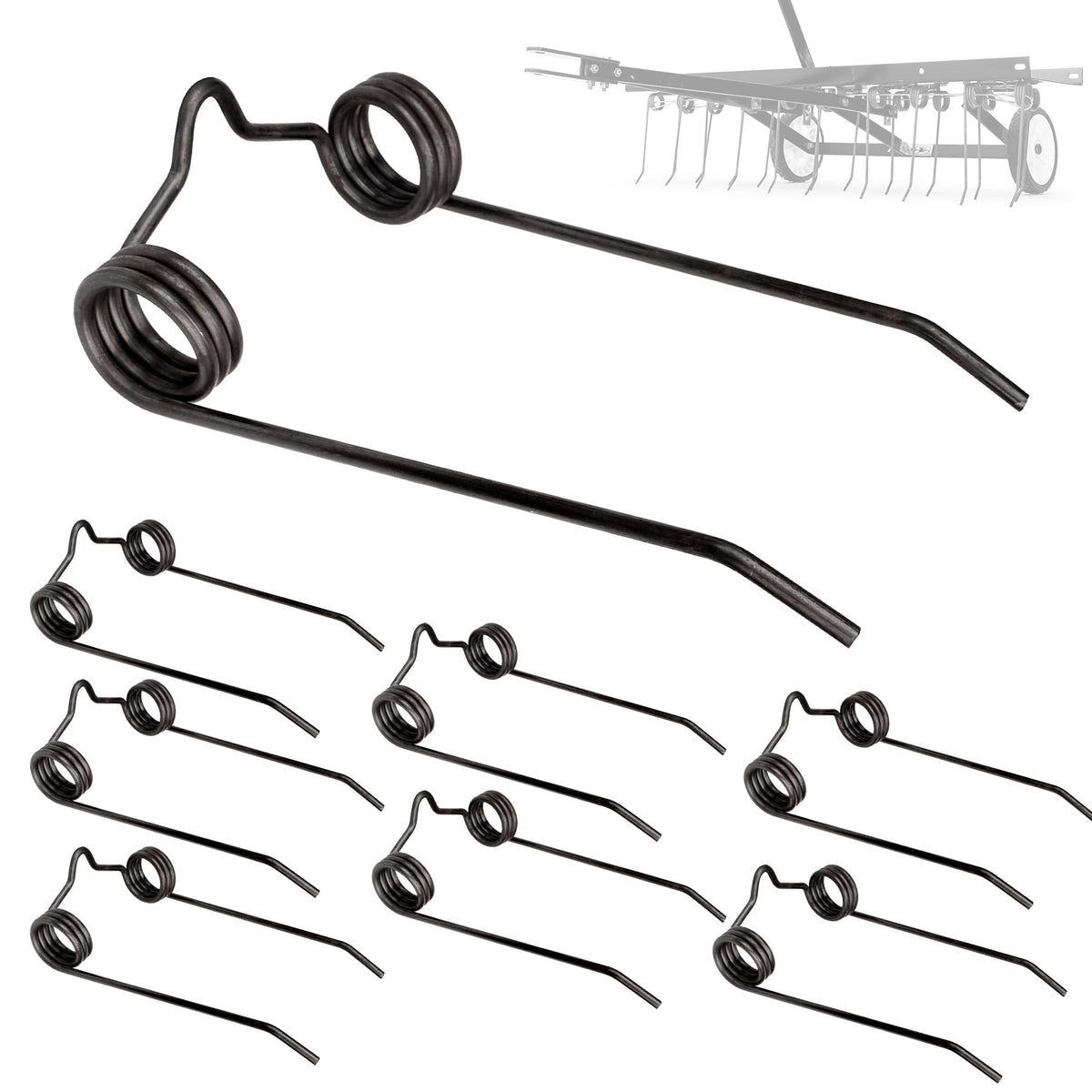 Pulems 43783 dethatcher spring tine close-up shows durable, rust-proof metal for long-lasting performance.
