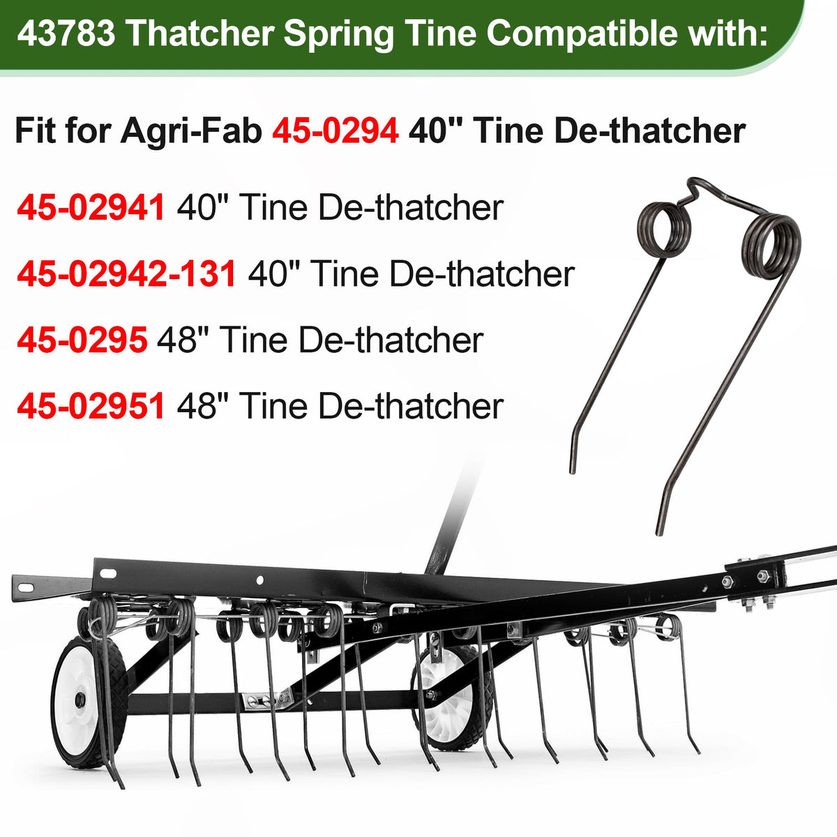 Pulems 43783 compatibility chart explains fit with Agri-Fab and Craftsman dethatchers.