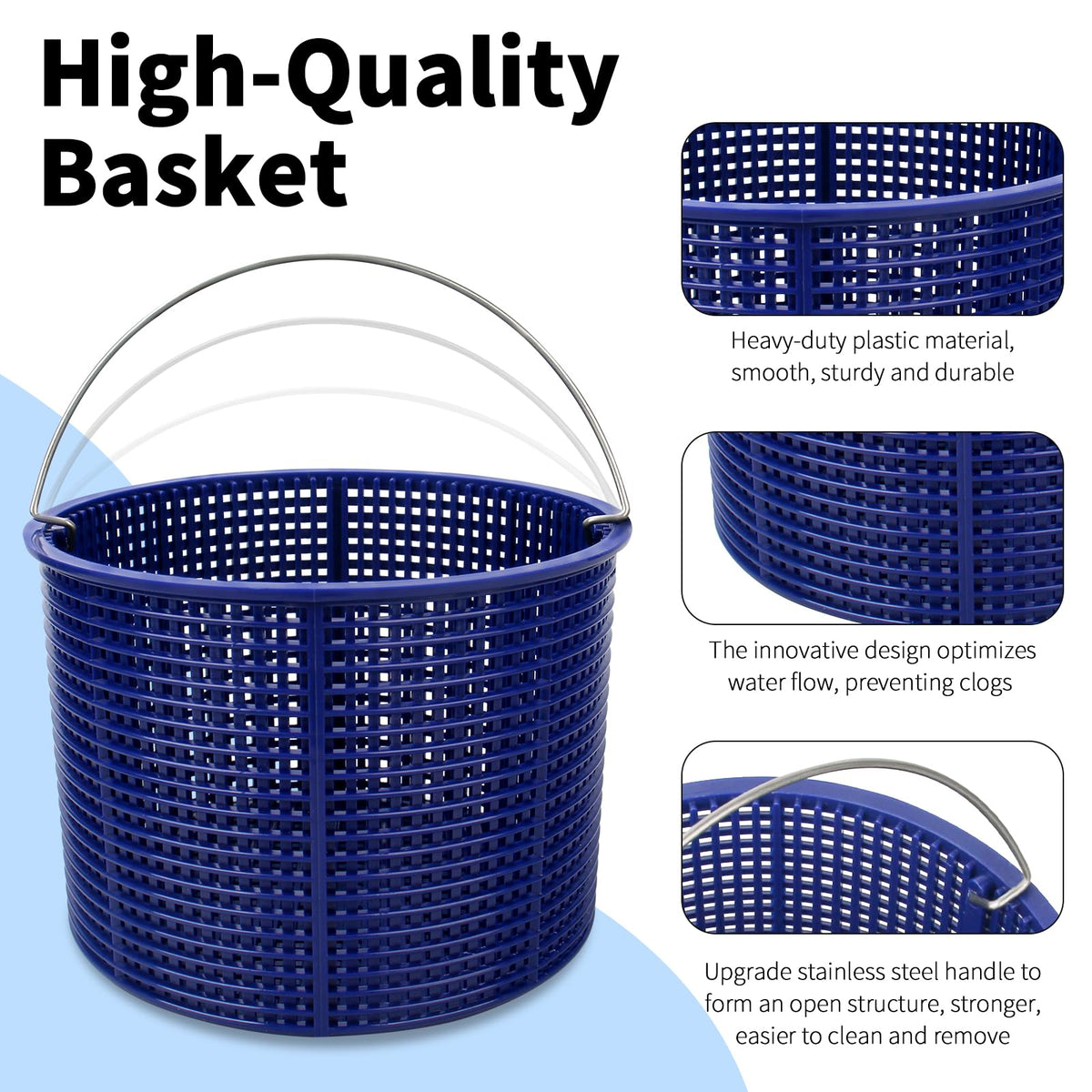 Pulems 7-inch top-diameter skimmer basket designed for easy cleaning.