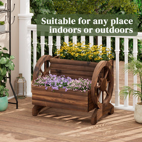 PULIJIAJU wooden wagon planter box closeup highlighting solid construction