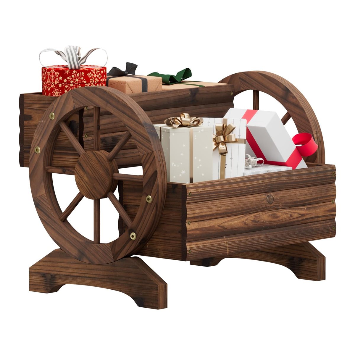 PULIJIAJU wooden wagon planter box details showing finish and materials