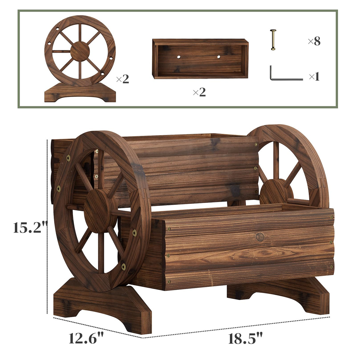 PULIJIAJU wagon planter cart side view showing durable fir wood and rustic charm