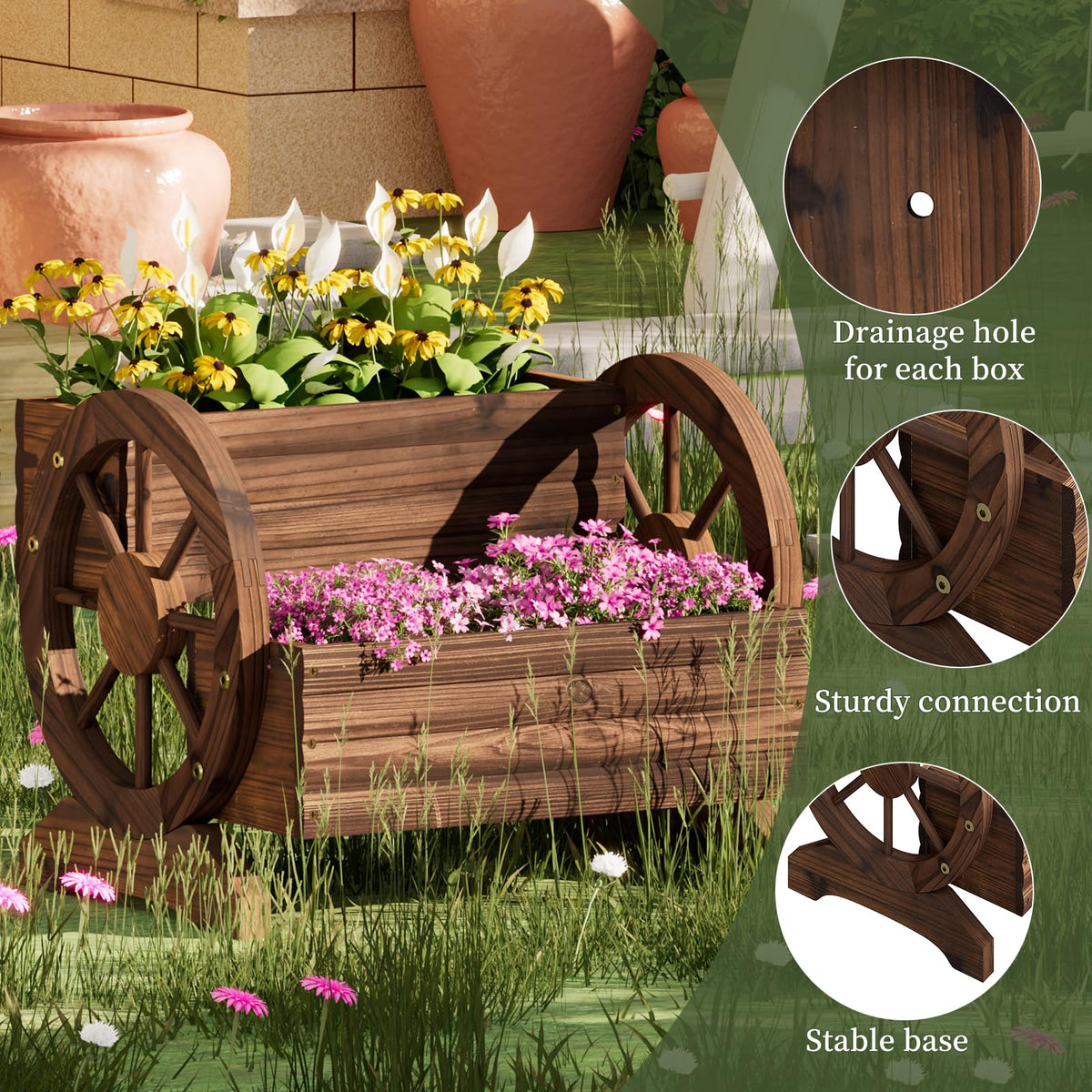PULIJIAJU wagon planter cart with flowers demonstrating indoor outdoor versatility
