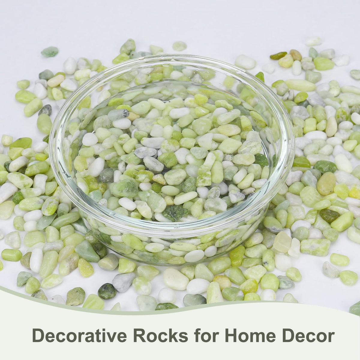 Pulovin jade pebbles as vase filler creating a polished background
