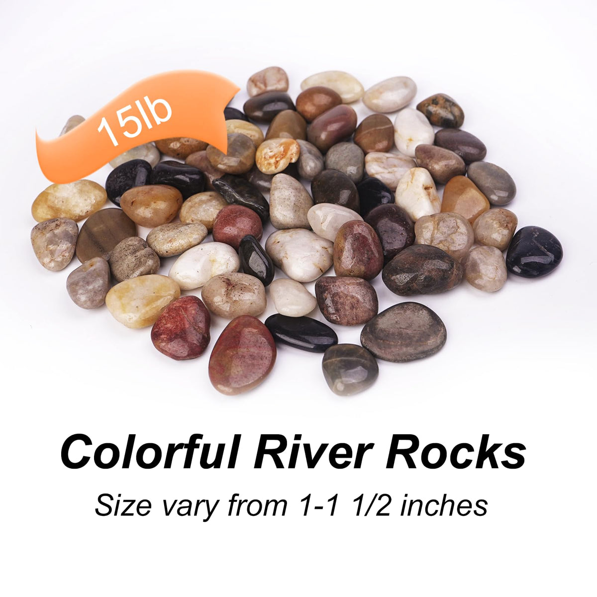 Pulovin river rocks brighten planters and landscapes with varied colors.