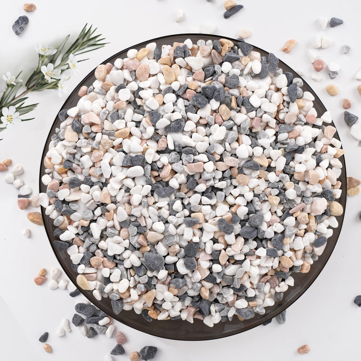Pulovin small rocks for indoor plants add subtle texture to potted displays.
