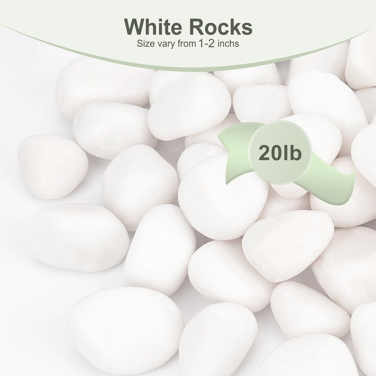 Pulovin white rocks indoor decor, enhances pots with clean, bright contrast.