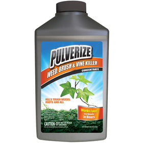 Pulverize bottle front shows compact, ready-to-use weed killer for outdoor spaces.