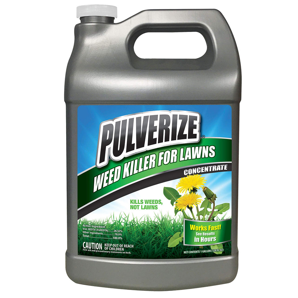Pulverize Weed Killer bottle ready for lawn treatment showing targeted weed control benefits
