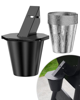 Pumdut grease bucket with secure lid attachment for spill-free grilling