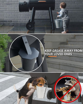 Pumdut grease bucket lid keeps pets away from grease