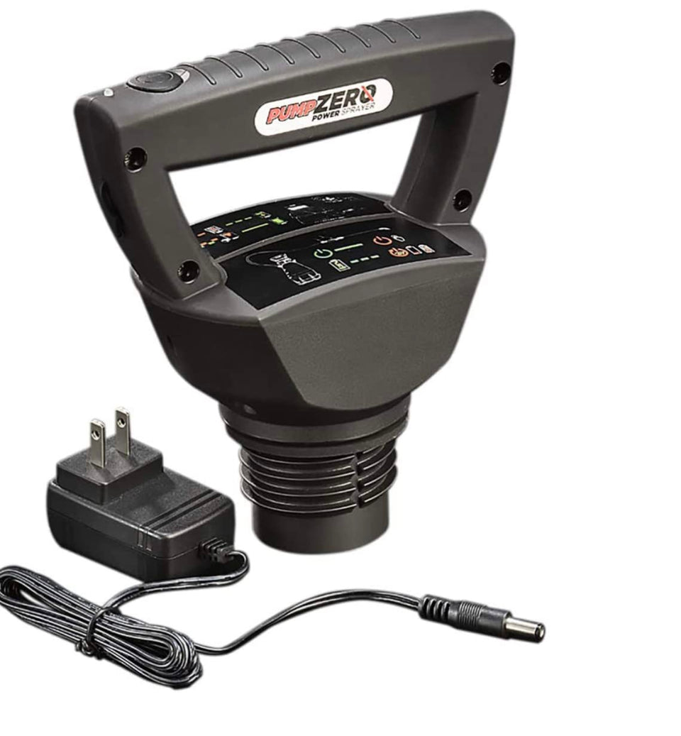Pump Zero Technology garden sprayer pump head and charger enable reliable spraying up to 24 gallons per charge.