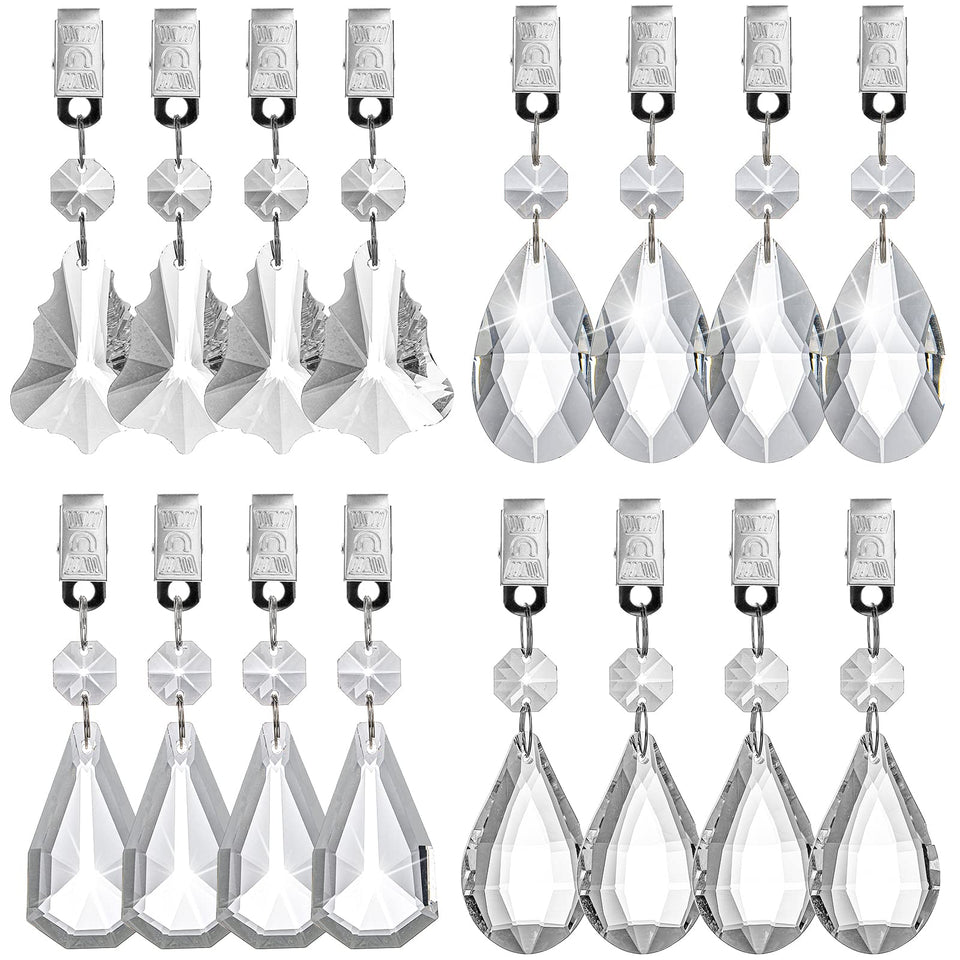 Pumtus crystal teardrop pendant with clip for elegant table setting.
