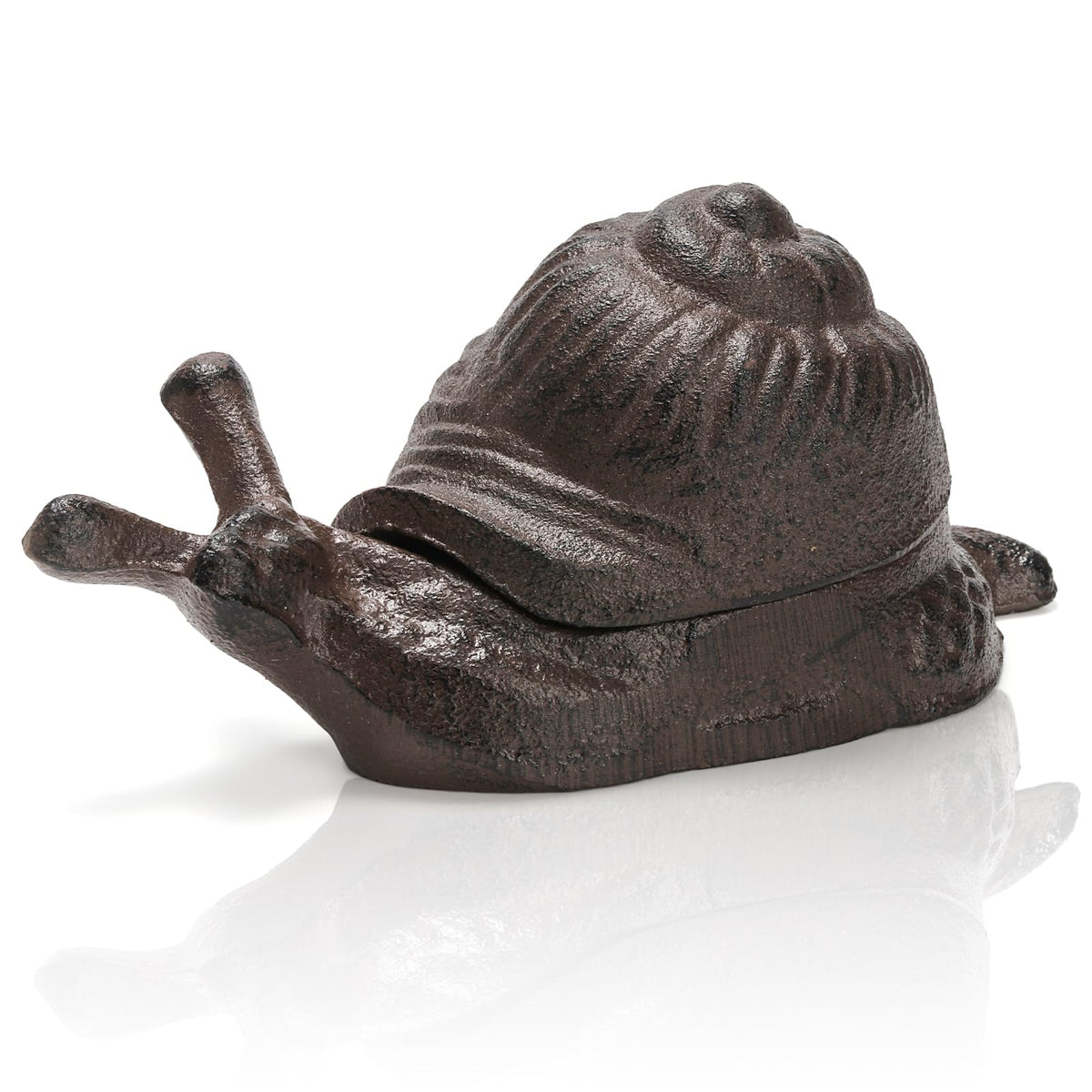 Pumtus cast iron snail key hider in garden for secure outdoor key storage.