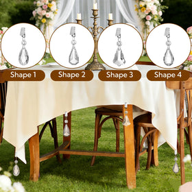 Pumtus teardrop pendants decoratively embellish curtains.
