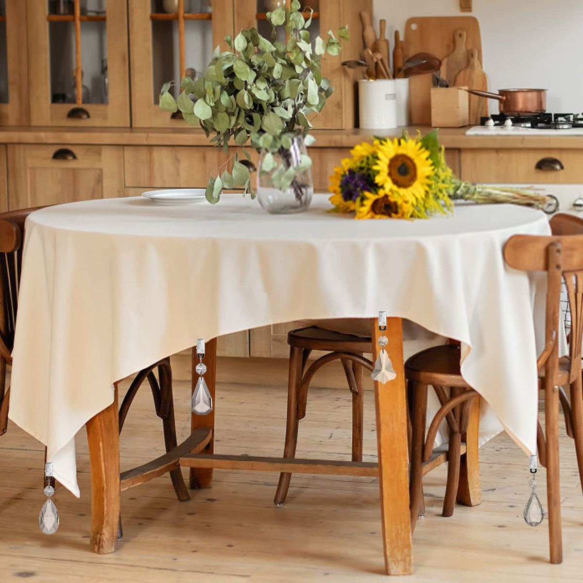Pumtus weights attach easily along table edges for neat drape.