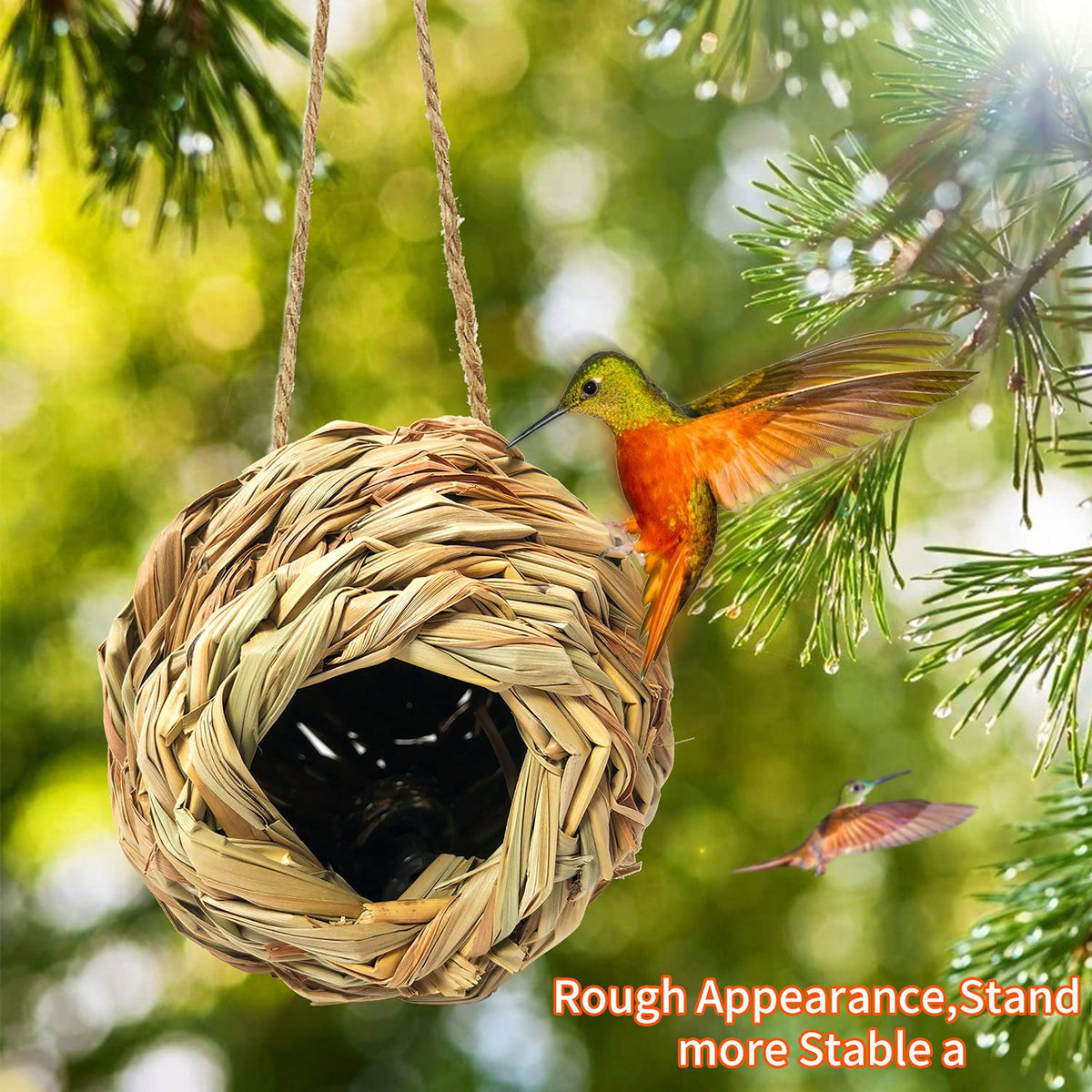 Puninoto 3-pack grass bird houses for easy setup.