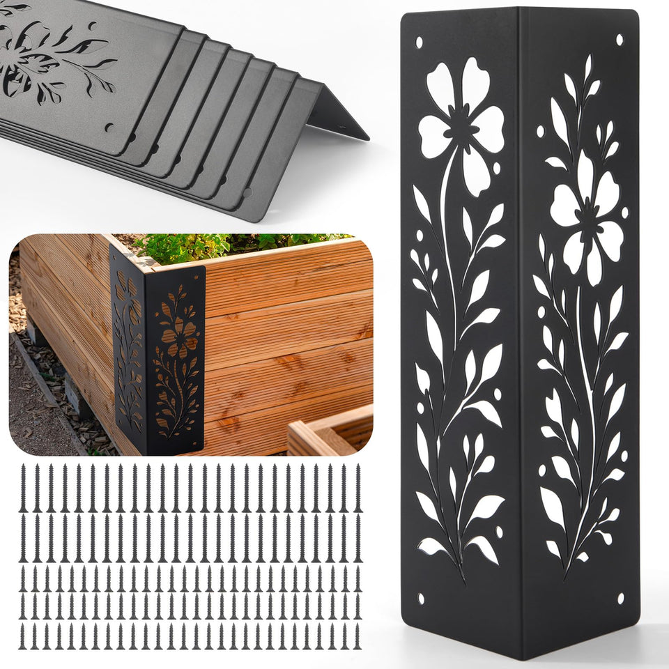 Puobao 8-pack wood corner brackets secure joints and keep garden beds square.