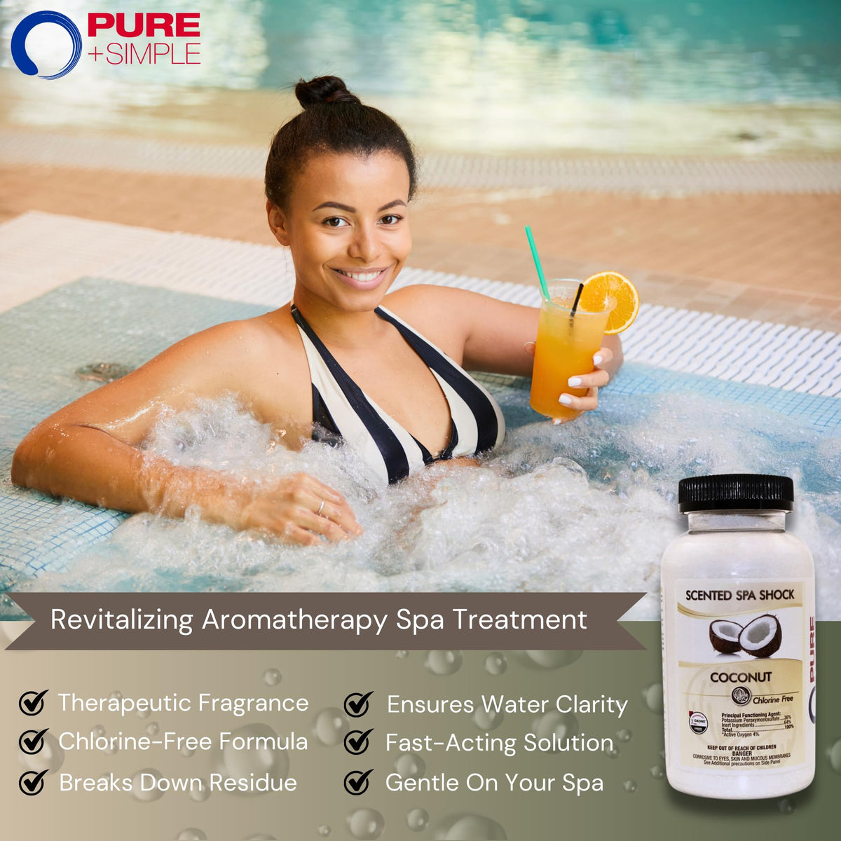 Pure and Simple Coconut Aromatherapy Spa Shock in use during a relaxing soak