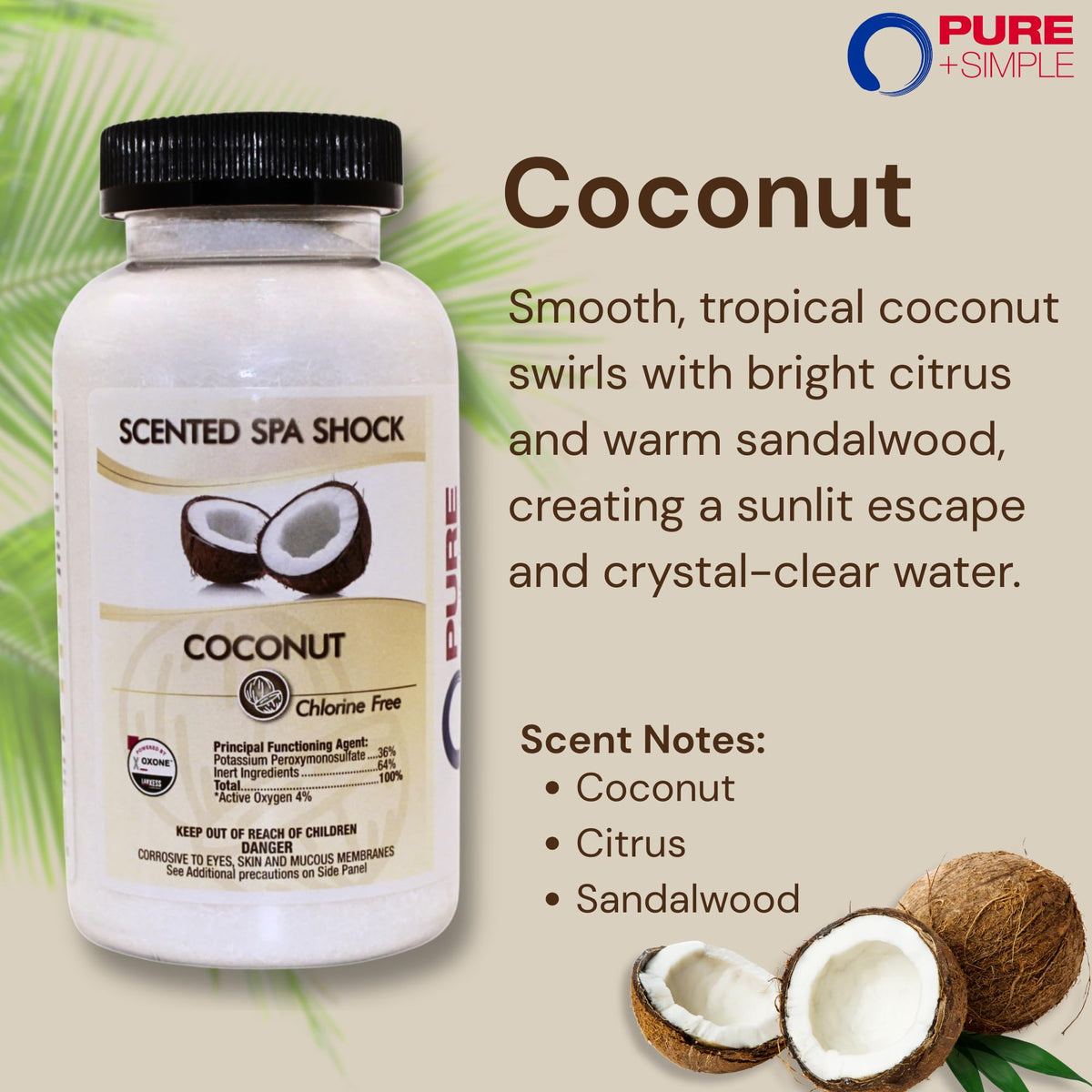 Pure and Simple Coconut Aromatherapy Spa Shock water-bubbles highlights potential for clearer, odor-free water