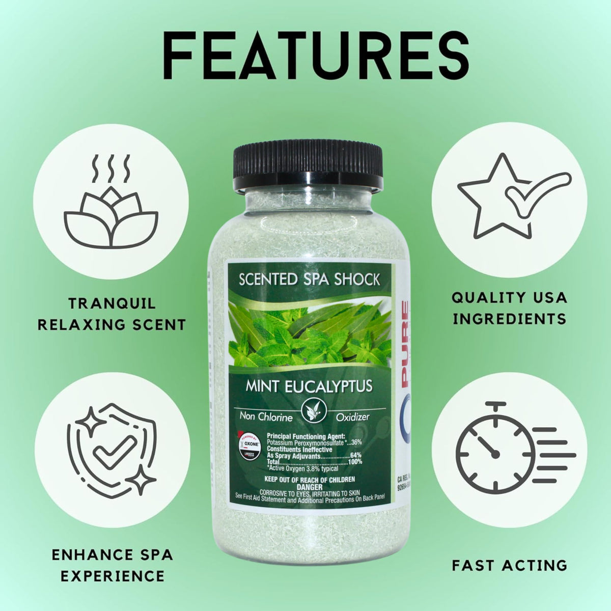 Dissolving in water: eucalyptus spa shock demonstrates rapid integration