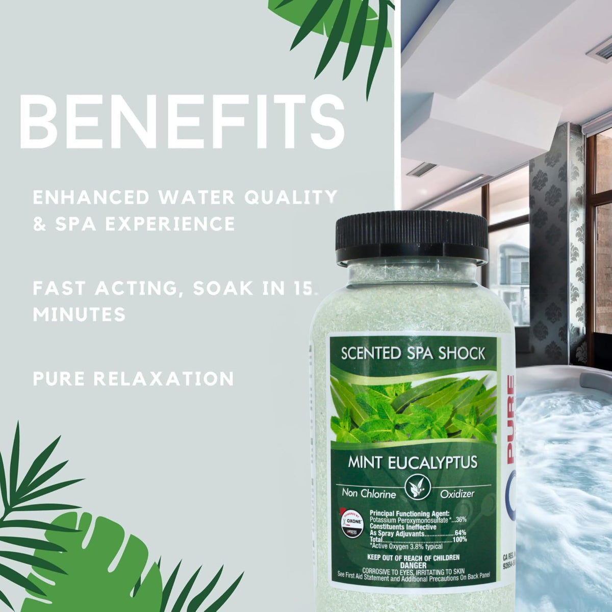 USA-made label on Pure and Simple spa shock highlights quality