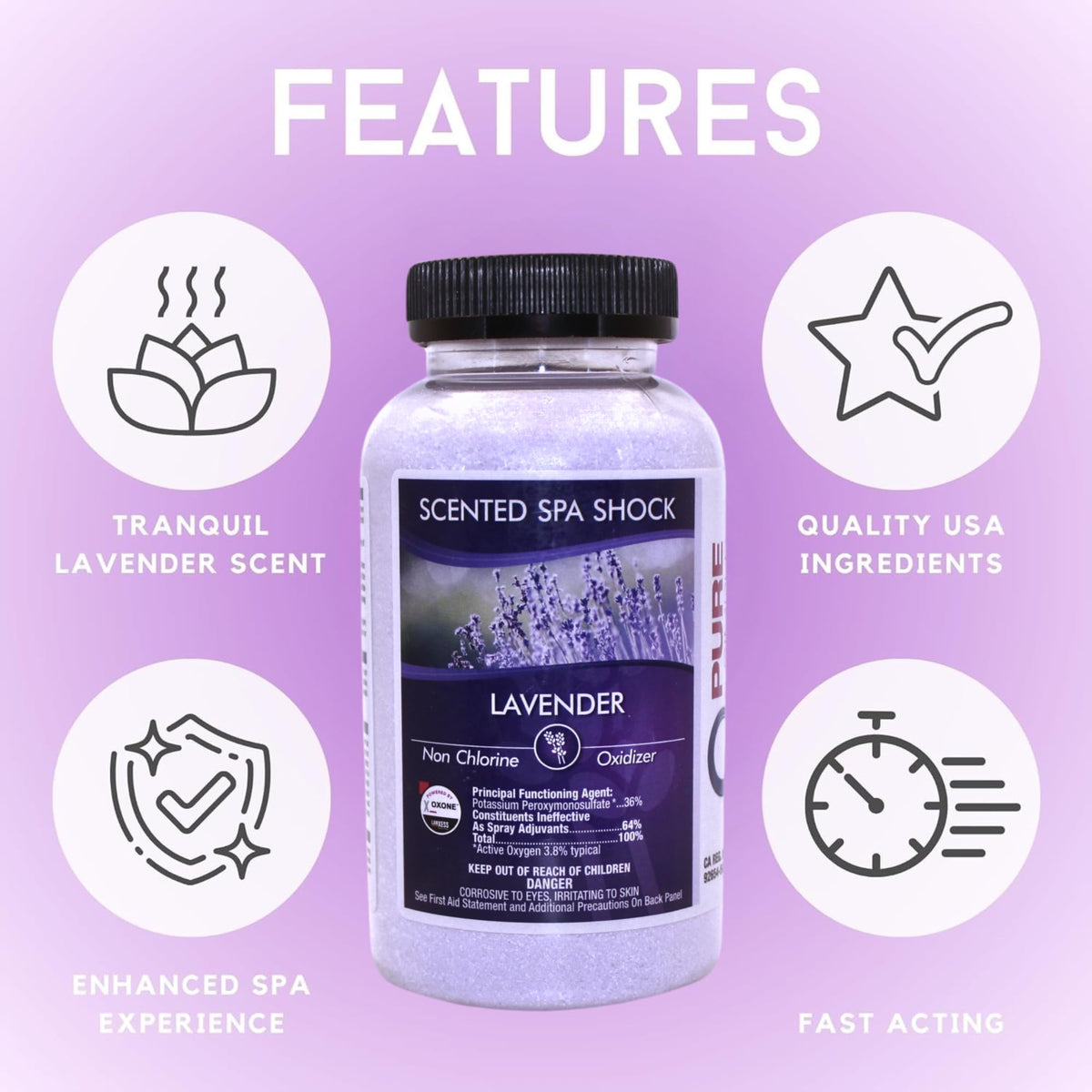 Pure and Simple Lavender Spa Shock dissolving in water for clarity