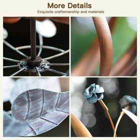 Antique bronze lotus adds vintage garden aesthetic with motion.