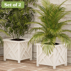 Pure Garden 14.75-inch square planter box placed on a patio for plants.