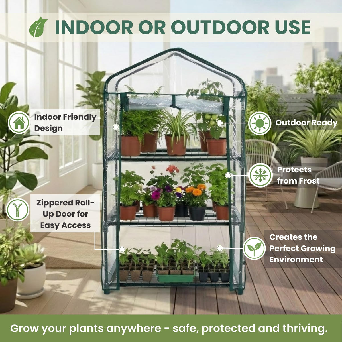 Pure Garden 3-Tier greenhouse PVC cover closeup highlighting clear, heat-trapping panel.