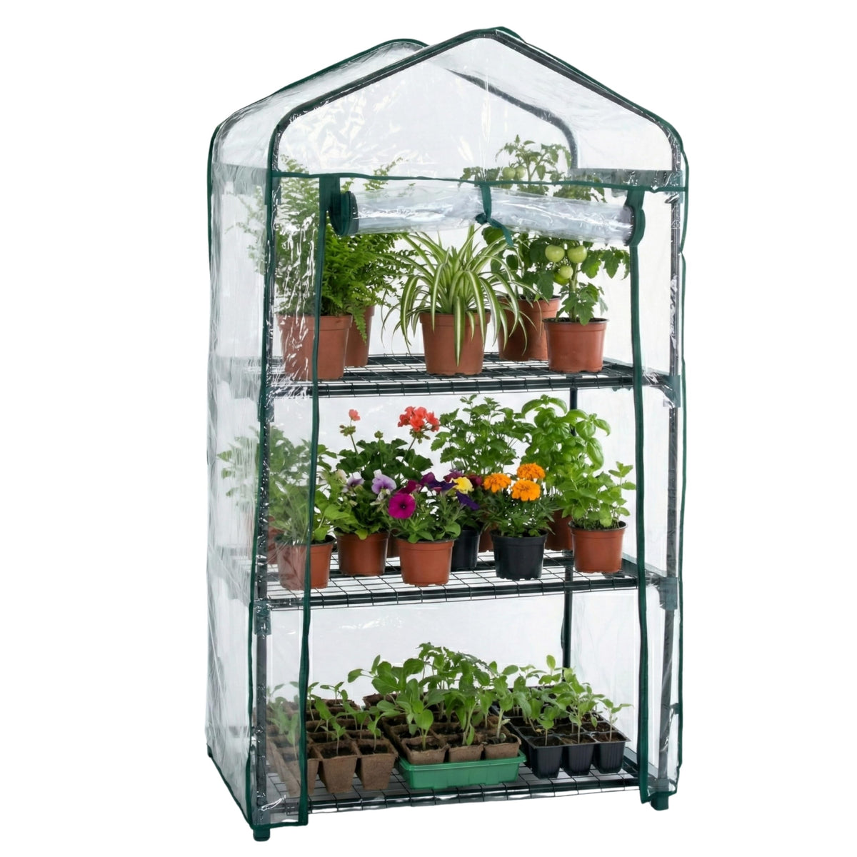 Pure Garden 3-Tier Mini Greenhouse front view showing compact, sturdy frame for indoors or outdoors.