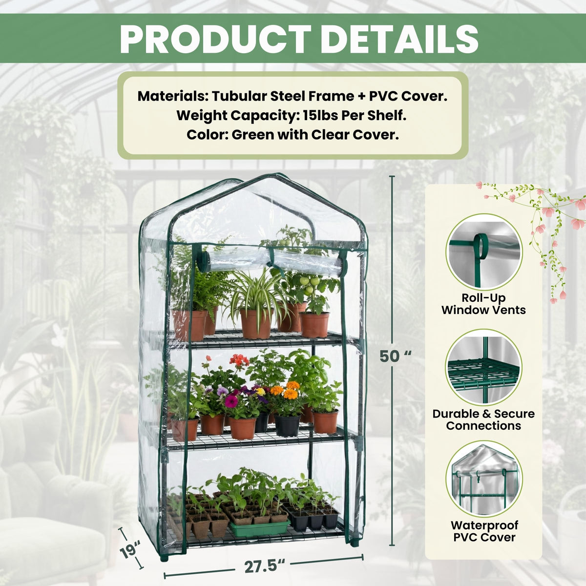 Pure Garden porch setup showcases compact greenhouse on a balcony or patio.