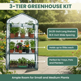 Pure Garden 3-Tier inside shelves illustrating seed starting and plant care capacity.